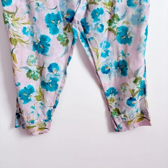 Papinelle Audrey Crop PJ Set pink blue floral cotton silk relaxed lightweight - Picture 12 of 13